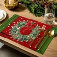 thumbnail image 4 of Christmas Placemats Set of 4, Bow Tie Berry Wreath Place Mats Holly Snowflake Wood Grain Placemat Table Decoration for Kitchen Table Dinner Xmas Holiday Party Home Decor Indoor Outdoor 13x19 Inch, 4 of 9