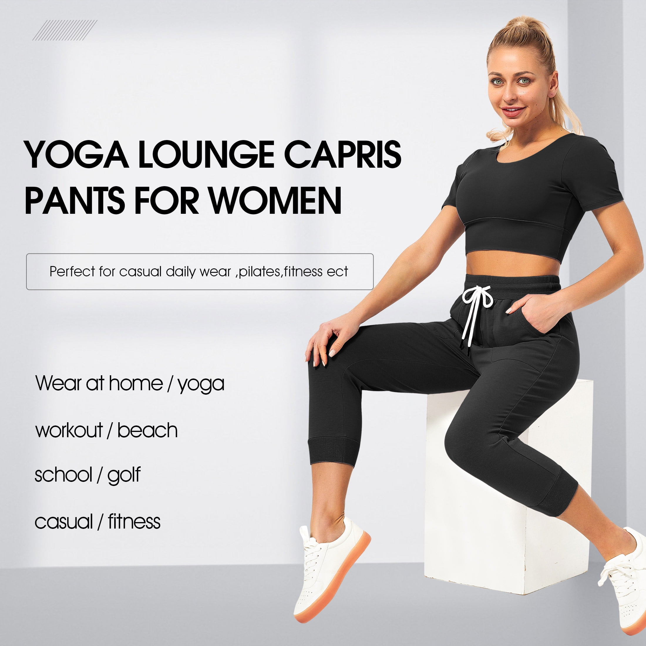 SPECIAL MAGIC Women’s Capri Sweatpants Jogger Cargo Pants with Pockets for  both Sports and Casual Wear(Steel Blue S)