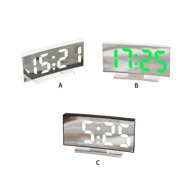 Inteprter Despertador LED Memoria Termómetro multifuncional Superficie curva Decoración de Calendario de tiempo Decoración para dormitorio Interior Electrodomésticos Luz negra/verde Inteprter HA063757-04