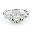 thumbnail image 2 of Gem Stone King 925 Sterling Silver Green Prasiolite and White Zirconia 3 Stone Engagement Ring for Women (2.94 Cttw, Gemstone Birthstone, Available in Size 5, 6, 7, 8, 9), 2 of 3