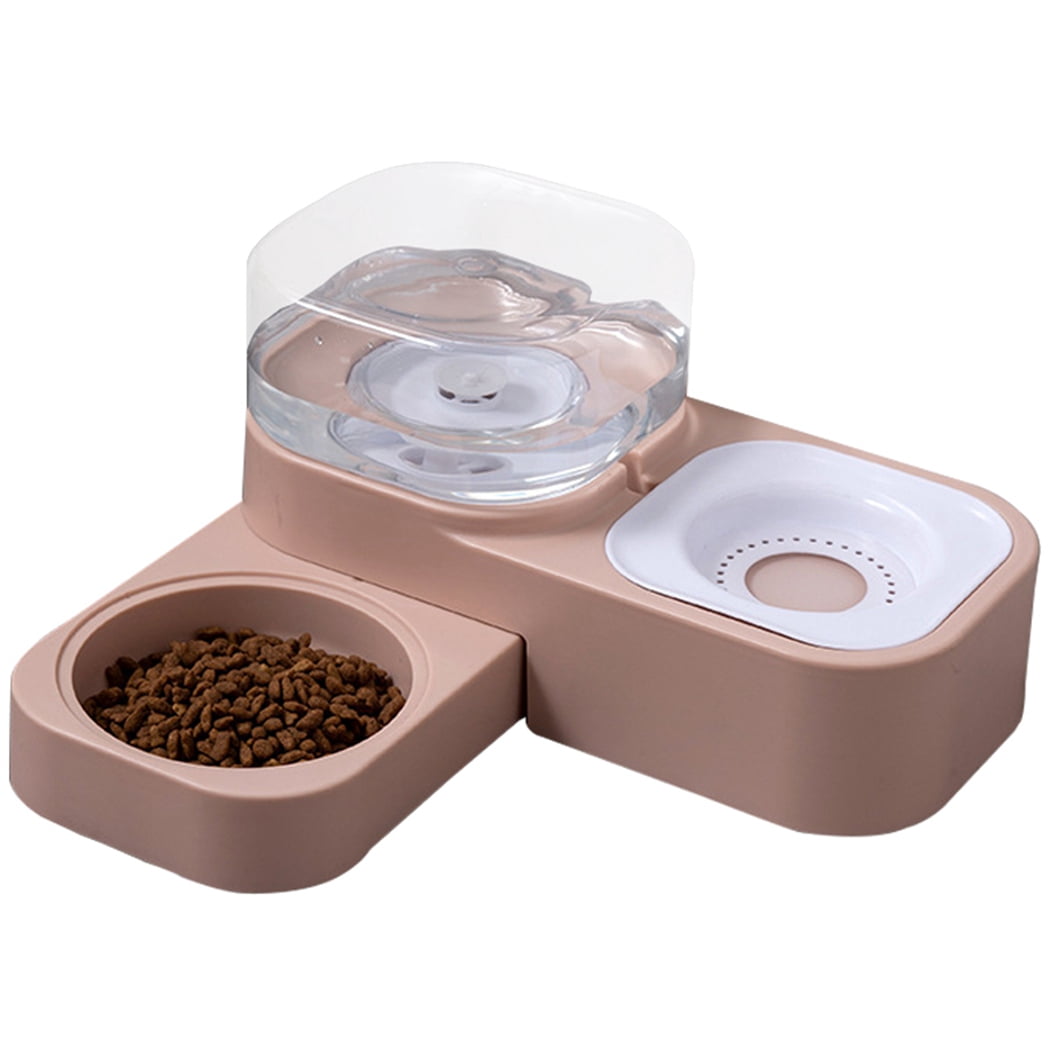 Cat Waterer and Feeder Rotatable Automatic Pet Water Dispenser Dual Pet Bowl