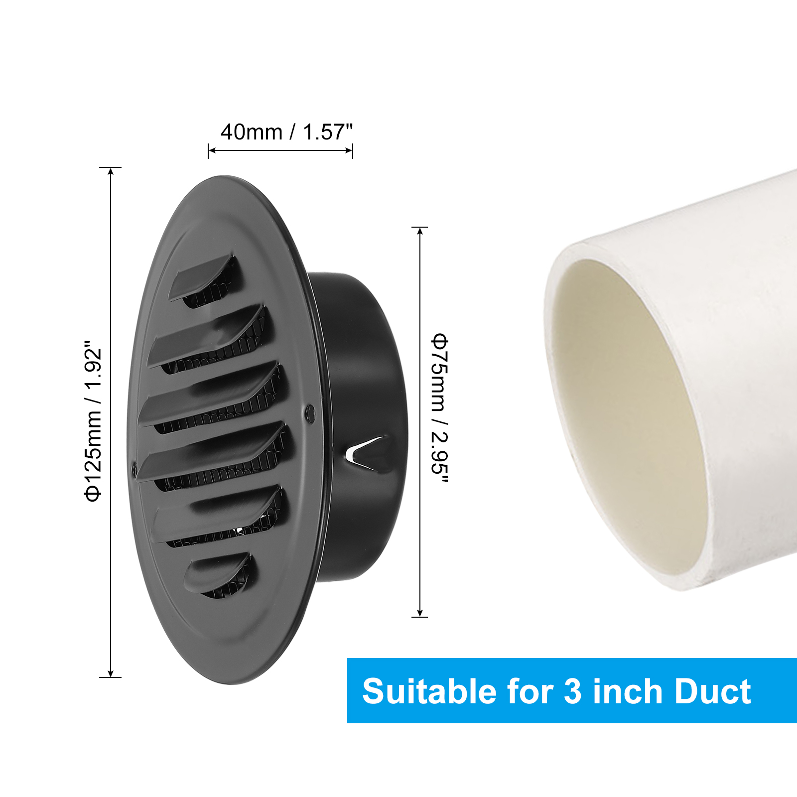 Uxcell Round Air Vent Cover Stainless Steel Louvered Wall Inlet Outlet Grill Screen Mesh Ducting Soffit Vent with Screws 1 Set Black 3"