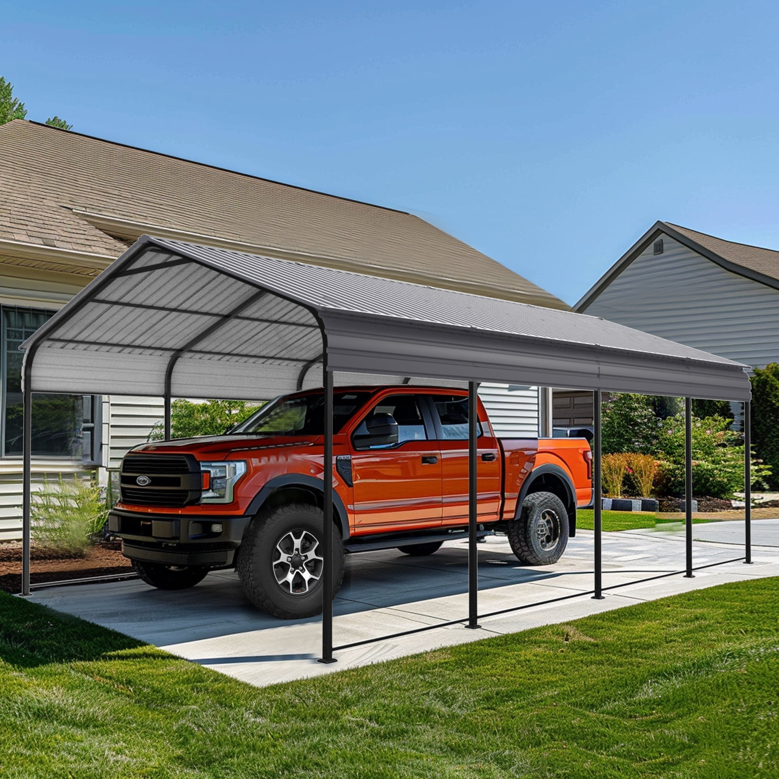 Only Choice 12X20 FT Metal Carport Heavy Duty Carport with Galvanized Stell Roof,Outdoor Canoty, Metal Roof and Frame for Pickup,Boat, Car and Tractors.