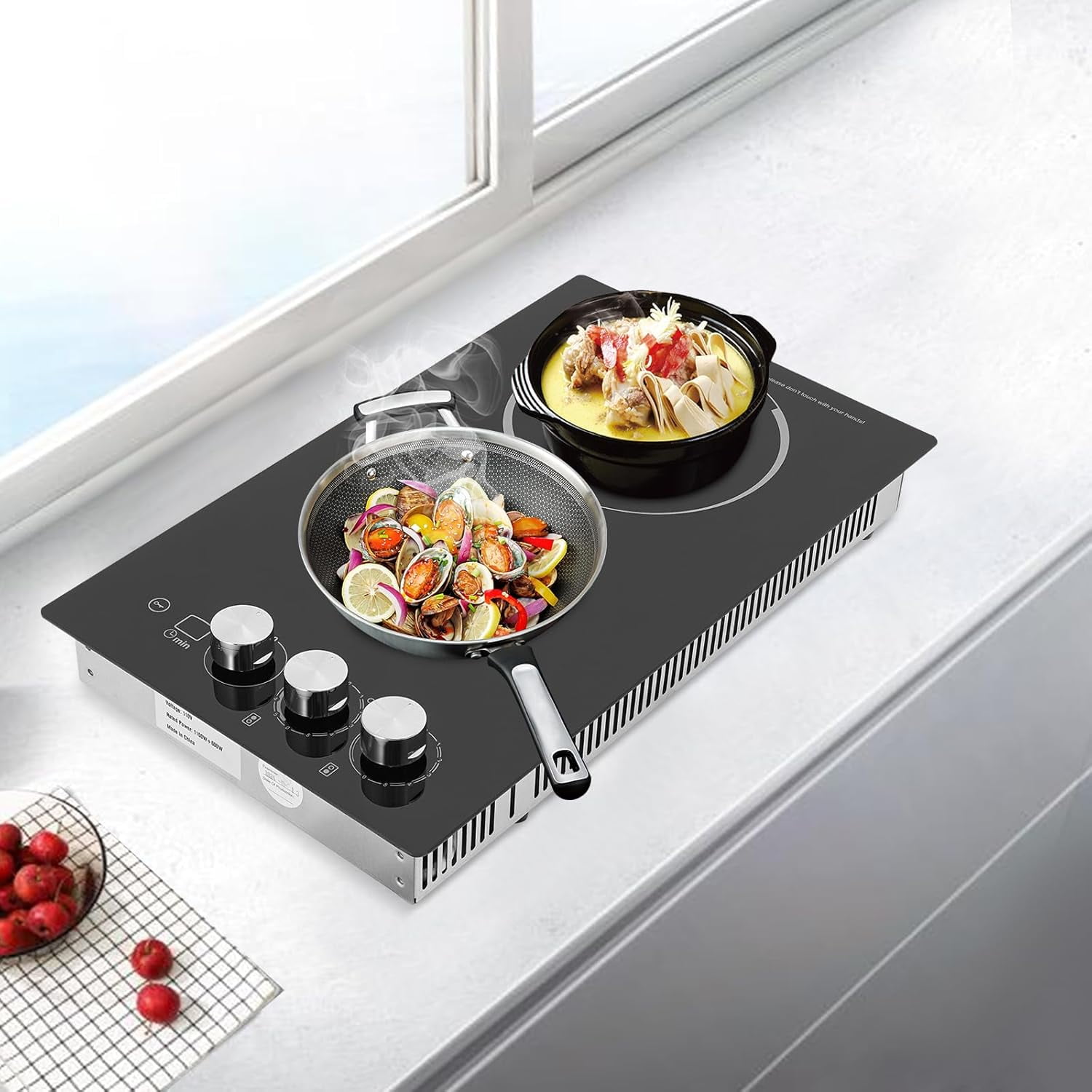 Electric Ceramic Cooktop 2 Burners, 110V Electric Stove Top Firepower Gears Adjustable with LED Display&Child Safety Lock, for Kitchen Hotel Restaurant