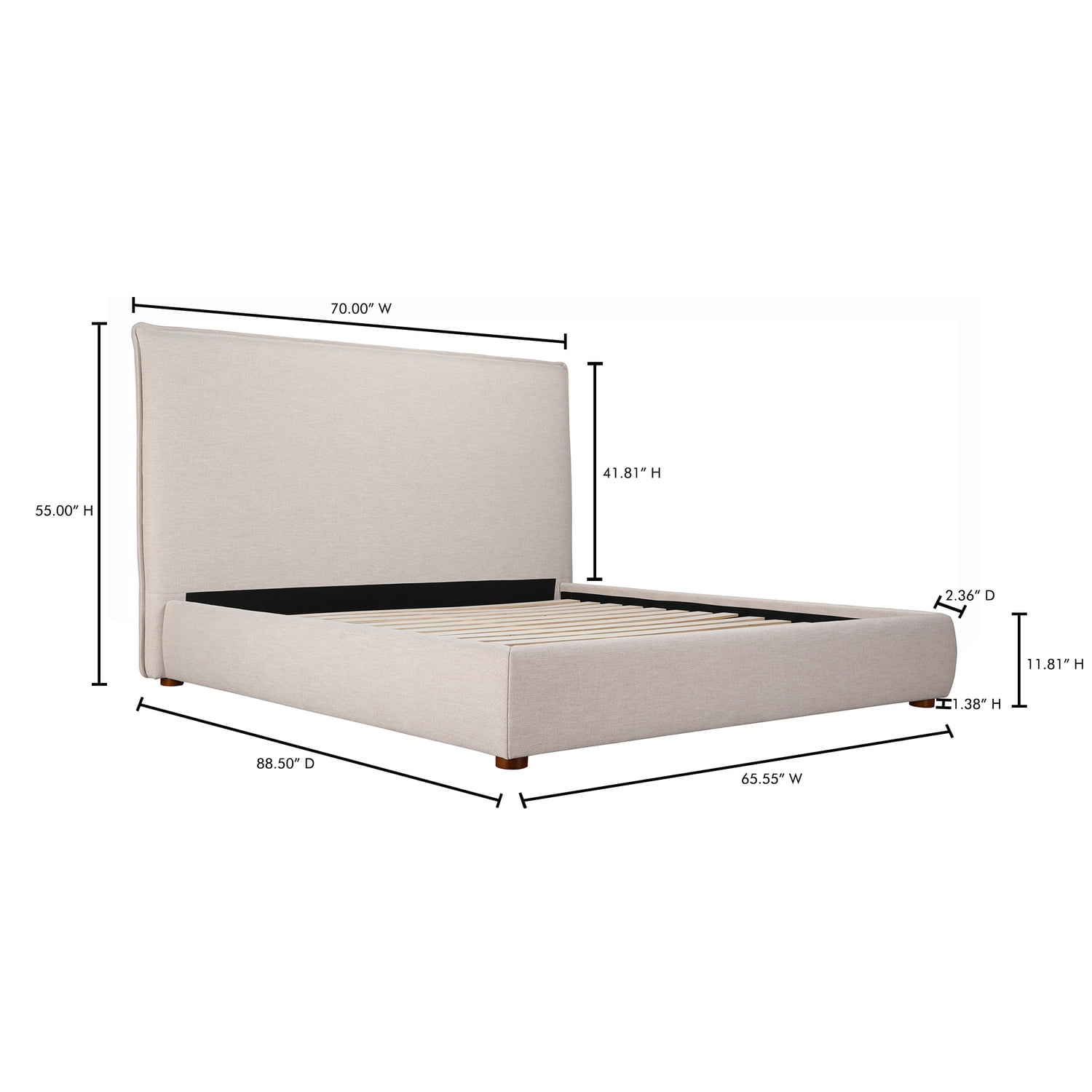 Queen Bed Frame Southwestern Style Tall Headboard Linen Blend Upholstered Bed