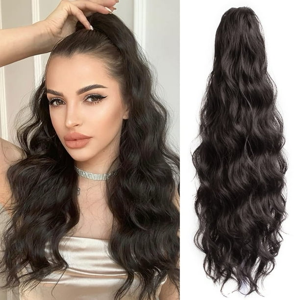 StrRid Extensión de cola de caballo ondulada y rizada de 22.0 in de largo sintético falso cola de caballo peluca clip en pinzas extensiones de pelo sintético esponjoso para mujeres boda fiesta uso dia