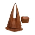 thumbnail image 2 of Bolso de hombro tipo hobo con flecos para mujer, bolso de hombro estilo western, bolso de axila, bolso de trabajo holgado grande Marrón, 2 of 9