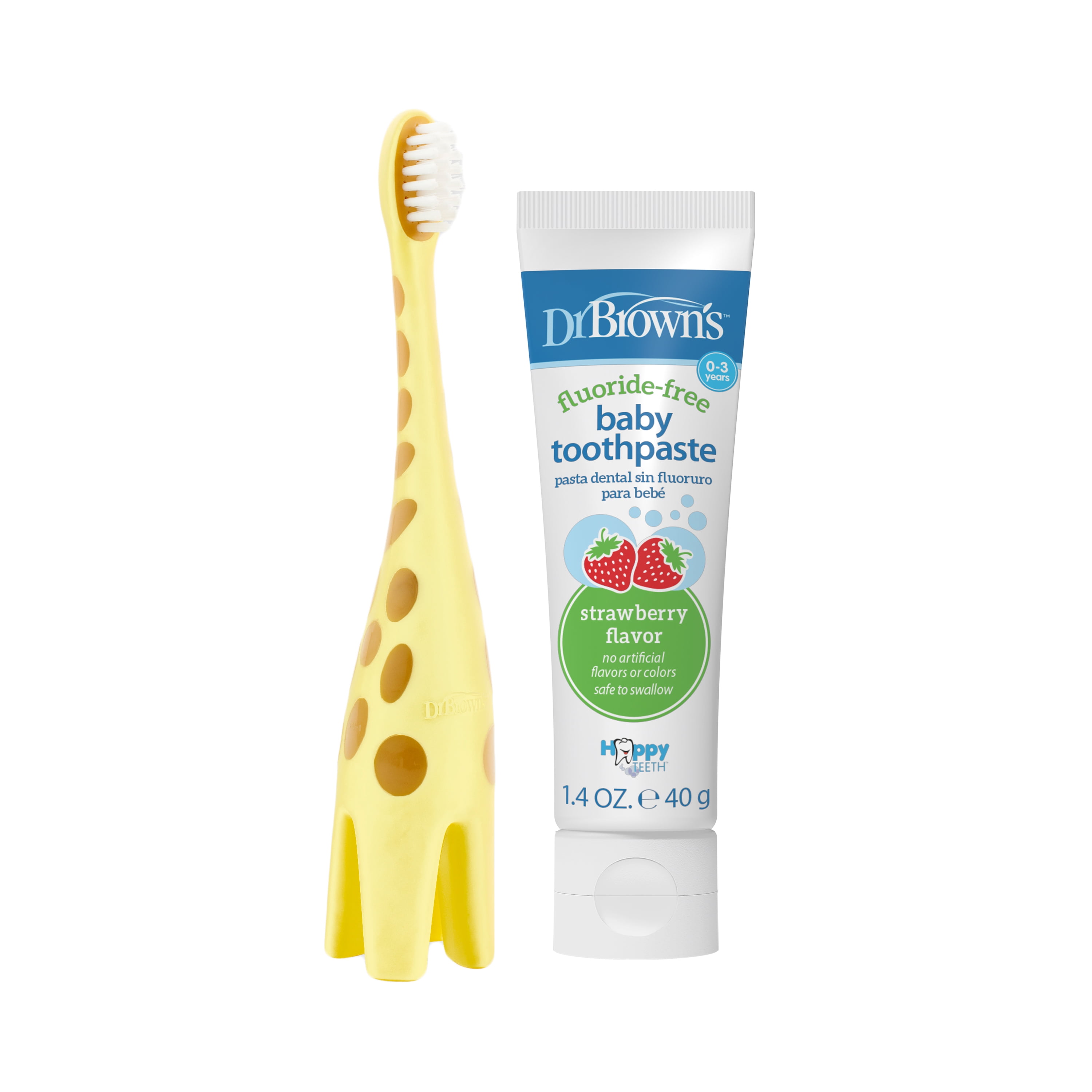 Dr. Brown's Infant-to-Toddler Training Toothbrush and Toothpaste, Giraffe/Strawberry, 0-3 Years, Set
