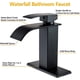 thumbnail image 5 of Grifo mezclador para lavabo, grifo de baño en cascada negro mate, estilo moderno, boca plana, monomando, grifos monomando para lavabo de 1 o 3 orificios con cubierta, 5 of 5