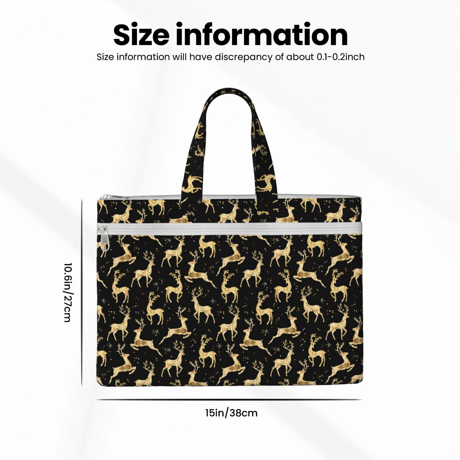 Kdxio Christmas Gold Deers File Tote Document Bag Business Briefcase Bag Document Organizer Tote Briefcase for Letter A4 Files Business Teacher Office Bag