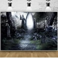 thumbnail image 4 of Dark Forest Backdrop Fabric Dilapidated Stone Path in Dark Woods Leading to Bright Exit Photography Background Scary Halloween Photoshoot Backdrop, 4 of 10
