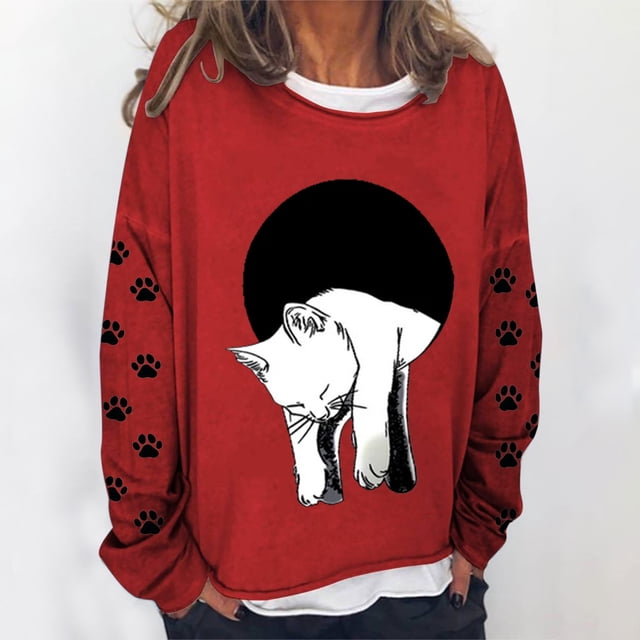 2023 Chandail en Molleton de Mode pour Femmes 50 % de Rabais Liquidation Femmes Surdimensionné Texte Drôle Lettre Imprimée Col Rond Manches Longues Ample Chandail en Molleton Simple Hauts chandail Blouse