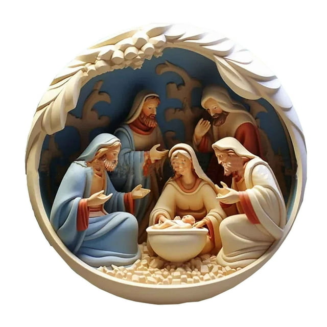 B 2D Christmas Stereoscopic Birth Blessing Pendant With Acrylic Material, Car Hanging Hook And Religious Design For Vehicle Decor, Gift Giving And Holiday Ornament 4.0X4.0X0.5In 0.2Lb