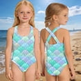 thumbnail image 2 of MuXiKeJi Clothes Girls One Piece Swimsuit Age 10-12 Modest Ruched Girls Swimwear Tankini Quick Drying Cute Printed Bathing Suit Stretch Strap Modest Swimwear with Cover Up, 2 of 5