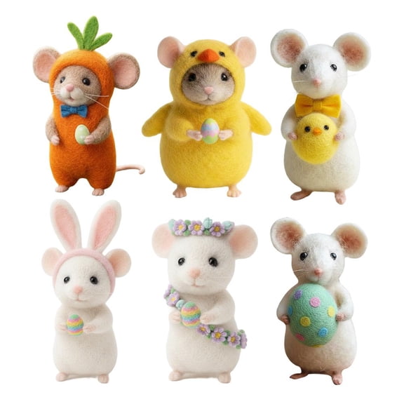 Pekkaxy Handmade Easter Felt Mouse Decor Set, Spring Table Centerpiece Mini Animal Decorations