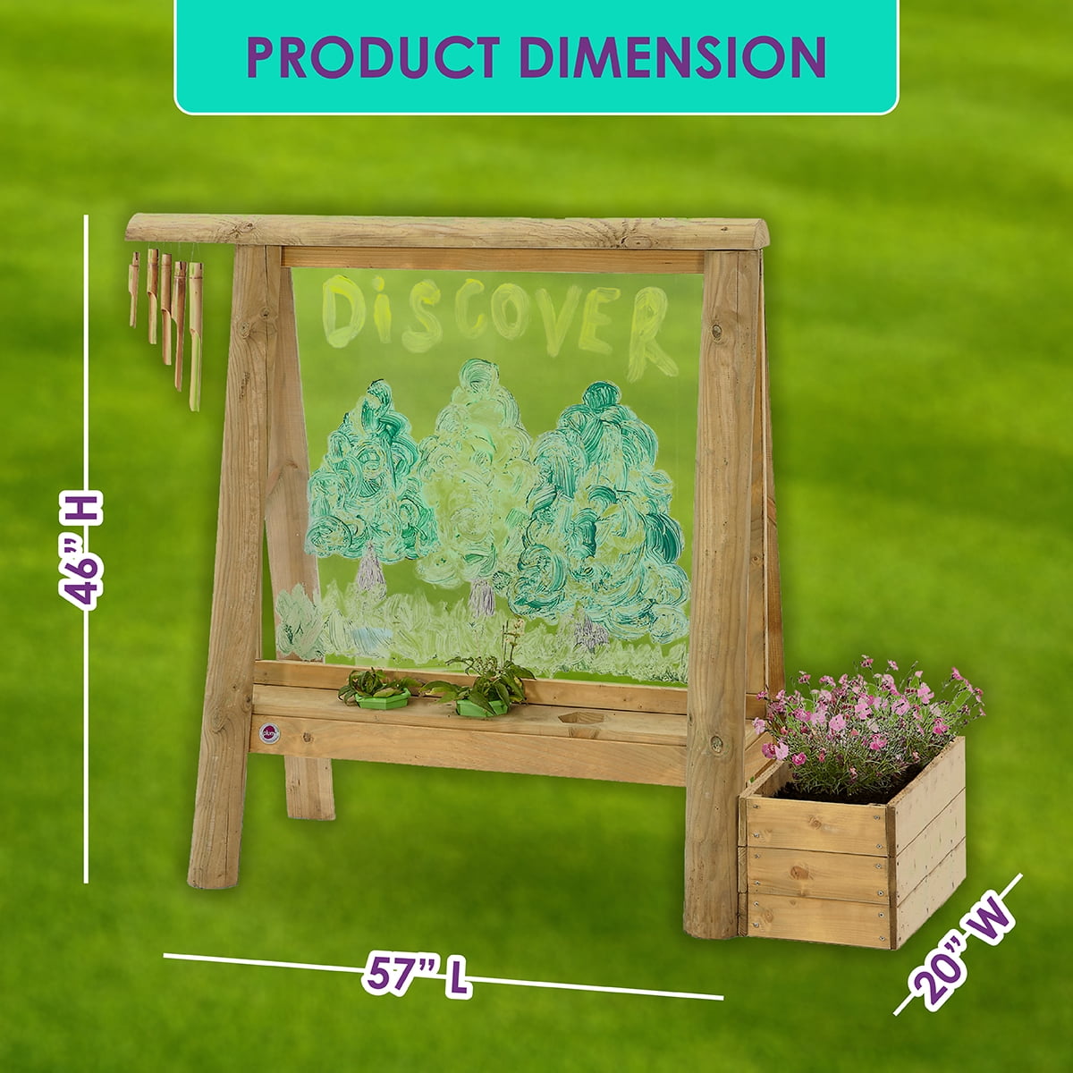 Plum Discovery Art Easel for Kids- Outdoor Wooden Painting Easels with Paint Brush and Accessories, Learning Toys for Toddlers, Wood Planter Box, Durable, Weatherproof, Ages 3+ Years Up