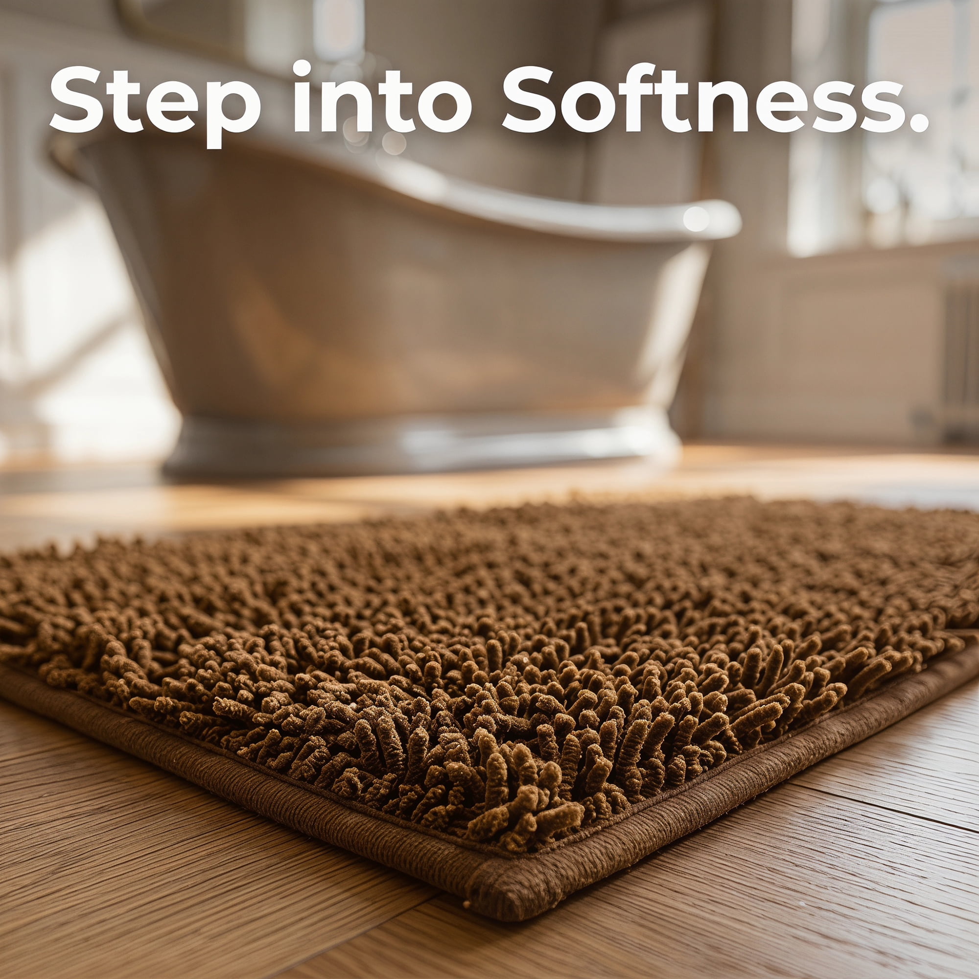 Unique Bargains Printed Ultra Soft Non Slip Shaggy Microfiber Bath Mat Brown 24" x 16"