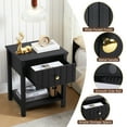 thumbnail image 3 of Wirrytor Wide Fluted Nightstand with Drawer and Open Shelf, Retro Narrow Side Table for Small Spaces, Slim End Table with Solid Wood Legs for Bedroom and Living Room, 3 of 10
