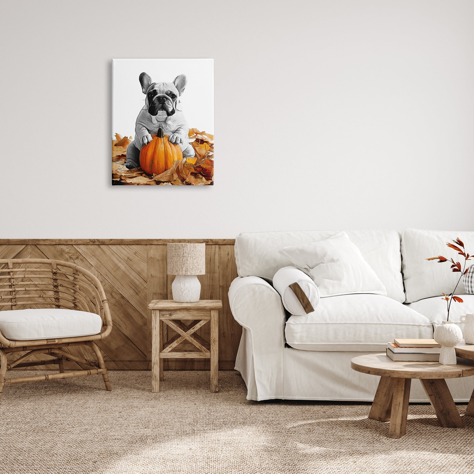 Stupell Industries Puppy with Fall Pumpkin Holiday Painting Gallery Wrapped Canvas Art Print Wall Art, 24 x 30