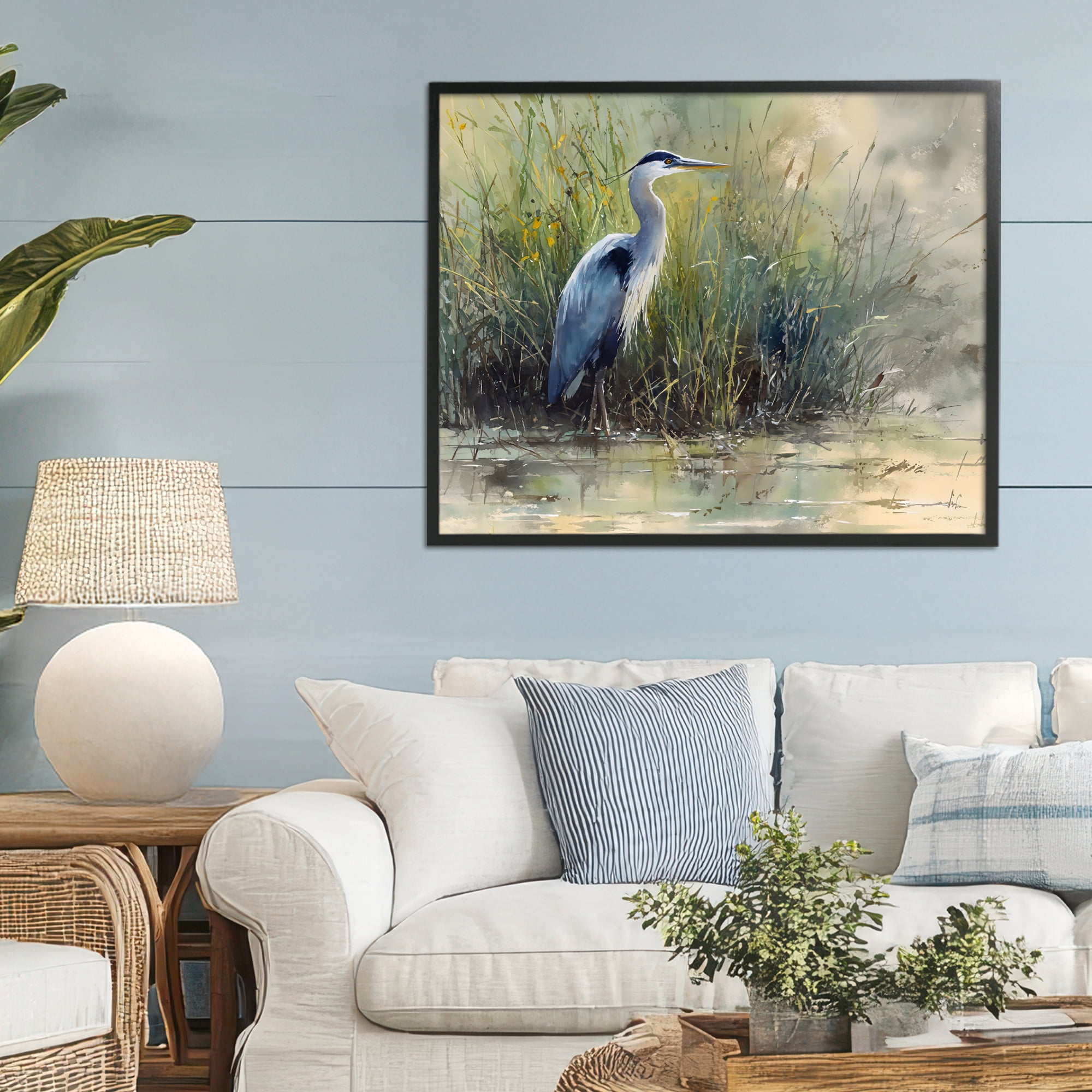 Stupell Industries Heron In The Grass Black Framed Giclee Art, design by Franklyn Gregory