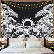 LOMOHOO Wall Tapestry Great Wave Kanagawa Tapestry with Sunset Tapestry Black and White Ocean Tapestry Mandala Wall Hanging for Living Room Bedroom (51ʺ × 59ʺ)