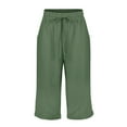 thumbnail image 5 of Jxximdong Cargo Shorts for Women, Linen Shorts Knee Length Shorts Drawstring Elastic Waist Shorts Loose Athletic Beach Shorts, Green Women's Casual Shorts, 5 of 6