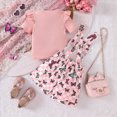 thumbnail image 5 of kaprioy Toddler Baby Girls Summer Outfits 2T 3T 4T 5T Short Sleeve Solid Color Ribbed Top and Butterfly Printed Overall Shorts 2 Pcs Suspenders Suit, 5 of 5