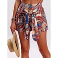 thumbnail image 4 of Women's Printed Bohemian Shorts with Front Knot High Waist Summer Beach Vacation Shorts Blue L, 4 of 8