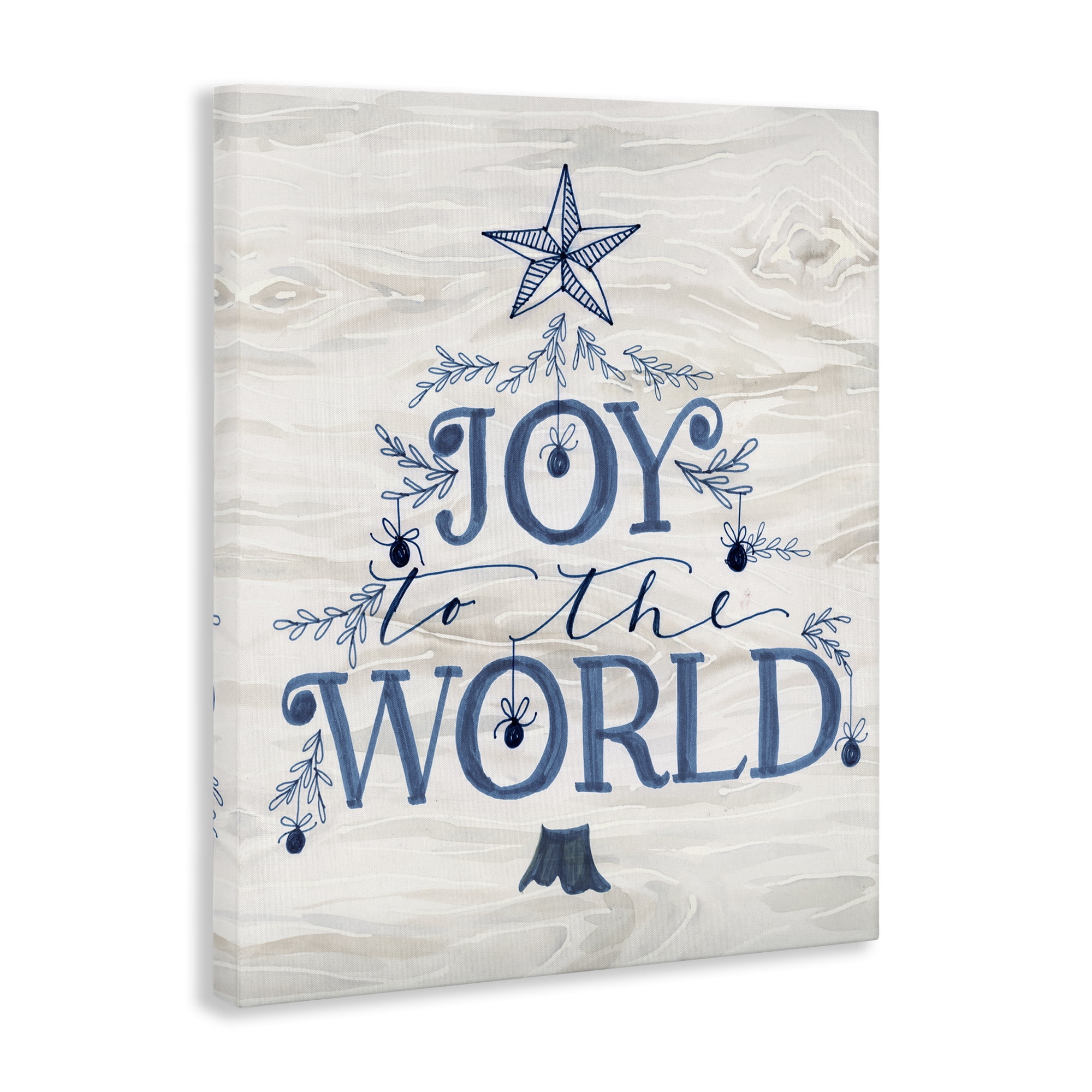 Stupell Industries Joy To World Tree Holiday Painting Gallery Wrapped Canvas Art Prints Wall Art, 16 x 20