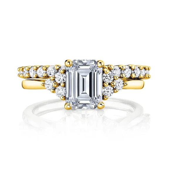 Forever Jewels 2.75Ct Emerald Moissanite Womens Wedding Bridal Ring Set 14K Yellow Gold Plated