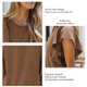 thumbnail image 5 of Tops con volantes para mujer, color puro, elegante, cuello redondo, tops de manga corta para citas, trabajo, marrón, XL, 5 of 6