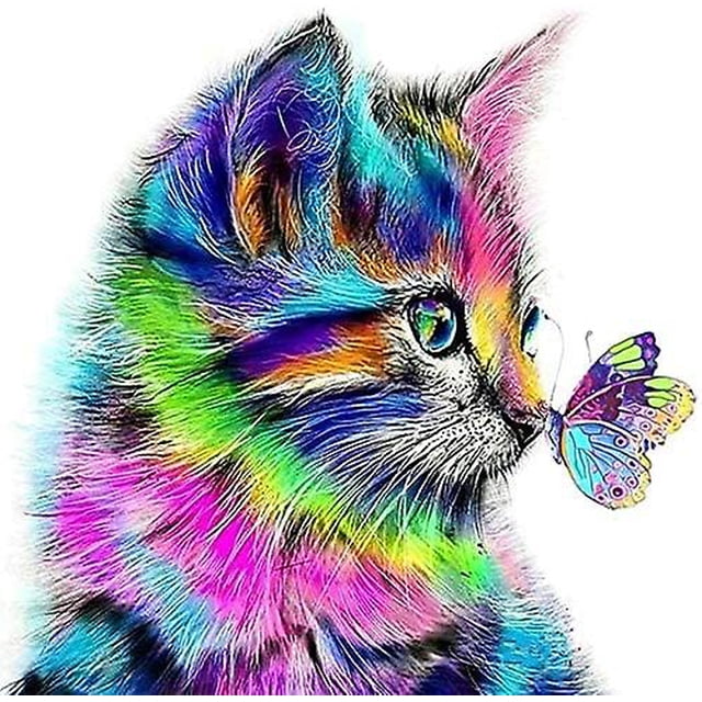 Pintura al óleo de bricolaje por números Juego de números Decoración de pintura de 16x20 pulgadas con pincel (sin marco) (gato mariposa),11 Feliz Sencillez