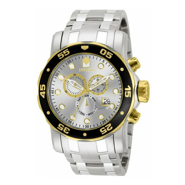 Invicta Pro Diver 80040 Montre Habillée Chronographe pour Homme en Acier Inoxydable Argenté Plaqué avec Pièces Suisses