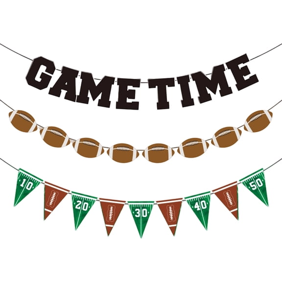 Game Time Football Banner - NO DIY Pre-Strung Football Party Decorations Banner Garland - Football Party Decorations