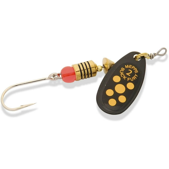 Mepps BF2SS-BYD Black Fury In-Line Spinner #2 1/6oz Siwash Hook Black/Yellow Dots, One of the great all-time Mepps spinners