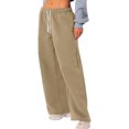 thumbnail image 2 of Women's Yoga Pants Comfortable Drawstring Pants Loose Straight Pants With Pockets Solid Color Sweat Pants Wide Leg Running Exercise, 2 of 7