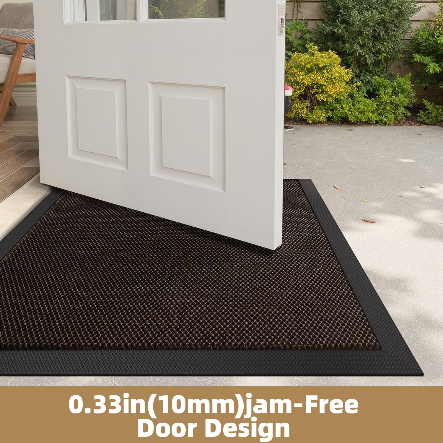 PABUBE High Stretch Elastic Silk Outdoor Doormat, Quick-Dry & Heavy-Duty Welcome Mat, Non-Slip Front Door Mat for Outside Entry, Low Pile Patio Doormat for Entry Rug, Brown, 24"x36"