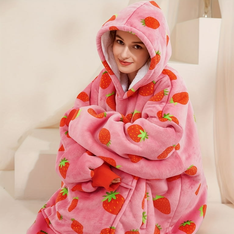 1pc Cozy Strawberry Hoodie Blanket Plush Sweatshirt for Women Wearable Warmth for Lounge Relaxation Walmart