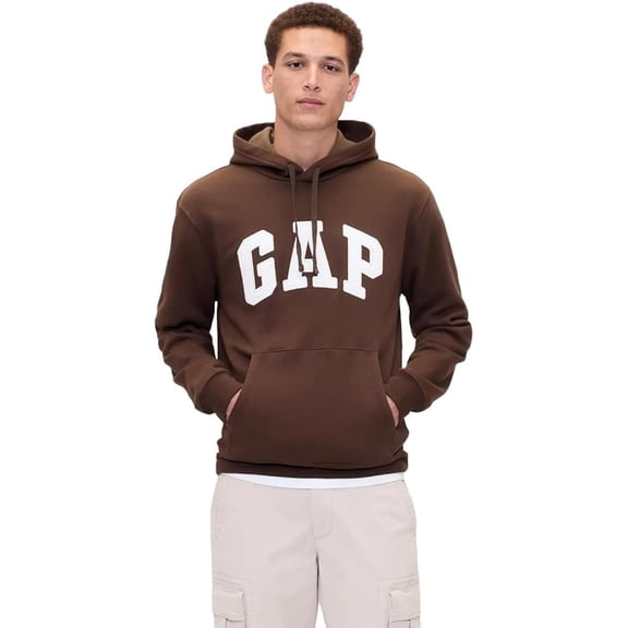 GAP Heritage Logo Dark Brown Machine Washable Pullover Hoodie (Extra Small)