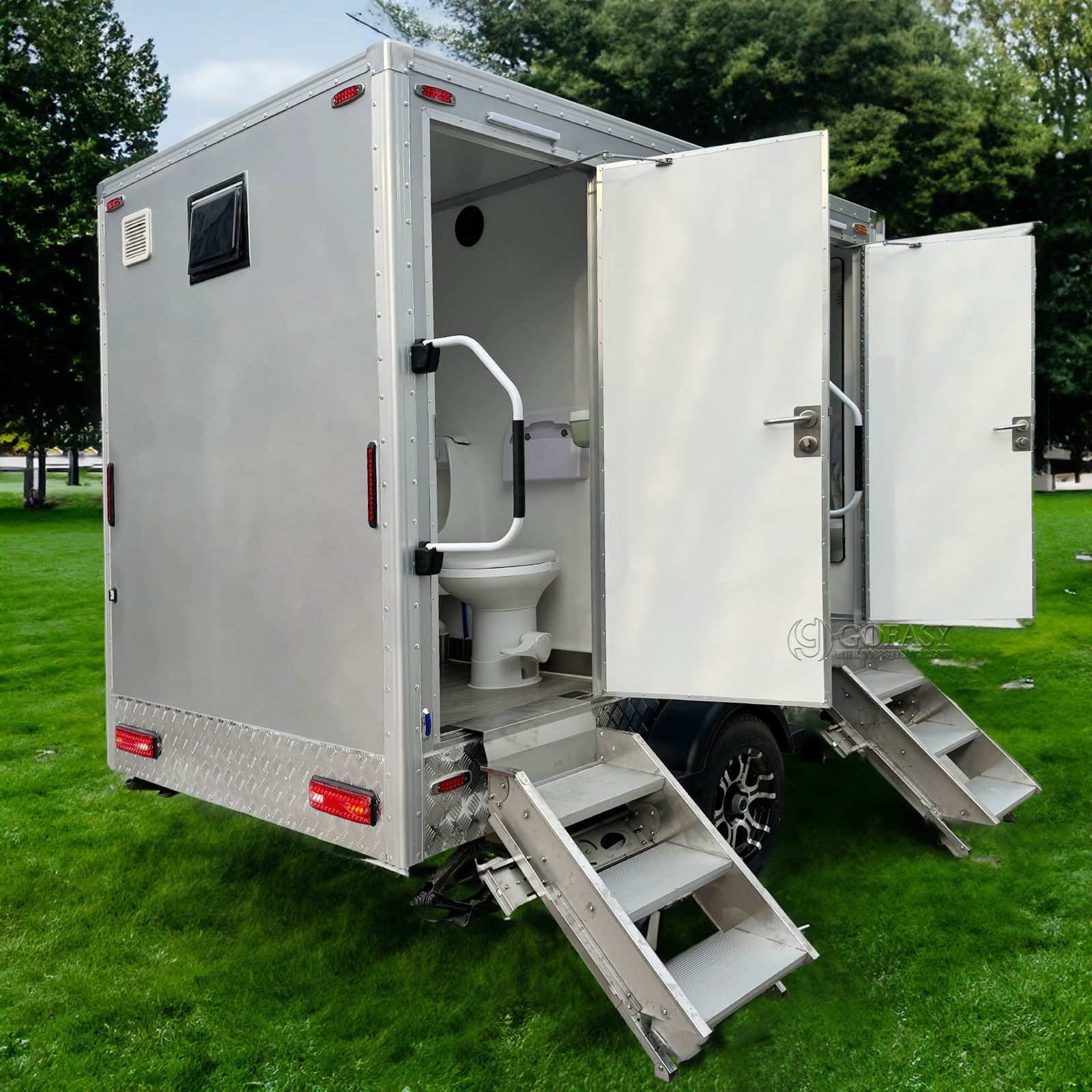 Goeay Vehicle Dual-Stall Portable Restroom Trailer Luxury Mobile Toilet with Sink for Weddings, Events, Construction Sites