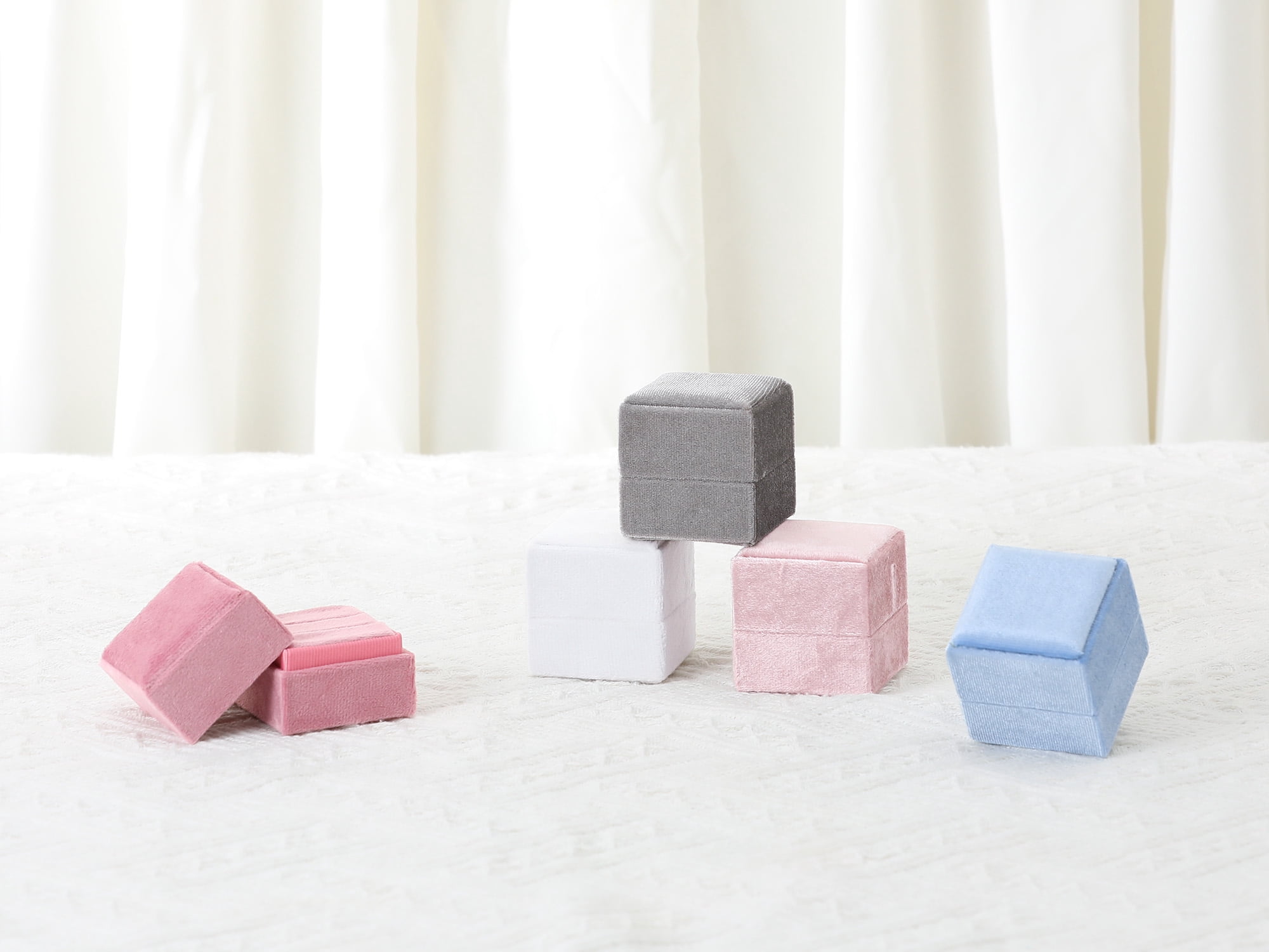Unique Bargains Velvet Square Ring Box Storage for Proposal White
