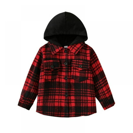 

Toddlers Hooded Shirts Spring Autumn Jacket Tops Little Boys Girls Shirts Coat Child Button Closure Plaid Hoodie Clothes