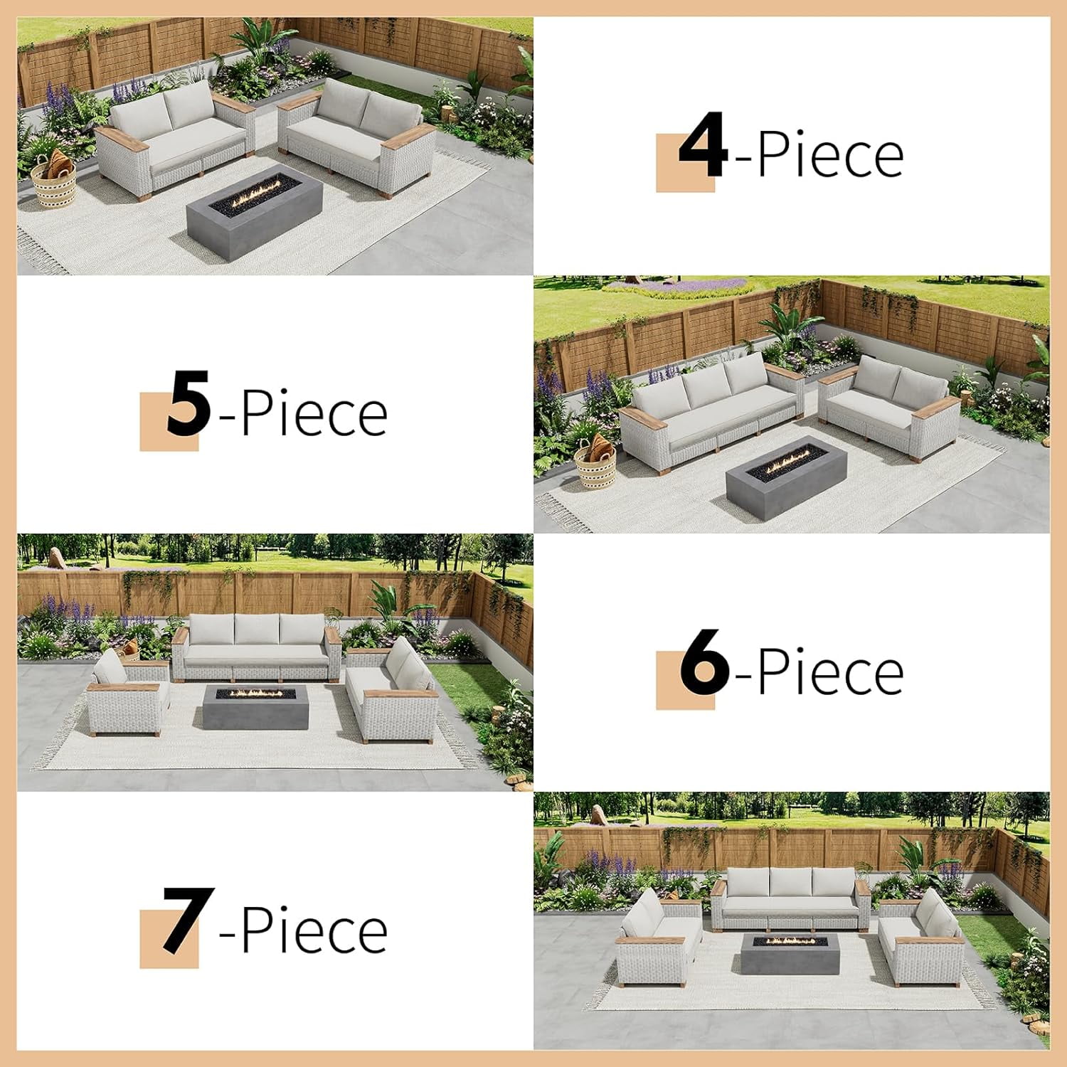 Jocisland Patio Furniture Set, 4 Piece Modular Rattan Outdoor Sectional Set with Washable Cushions, 2 Loveseats for Lawn Deck Backyard Garden, Beige
