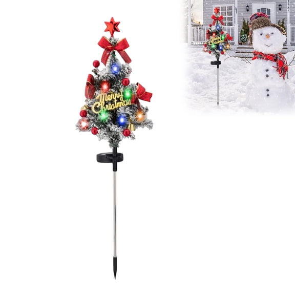 Solar Christmas Tree Garden Stake Lights Outdoor LED Xmas Tree Yard Decorations Lights With Faux Berry Cones for Patio Holiday Ornament