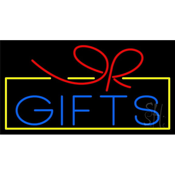 Blue Gifts Block Logo LED Neon Sign 13" Tall x 24" Wide - inches, Black Square Cut Acrylic Backing, with Dimmer - Premium built indoor Sign for Storefront, Store interior.