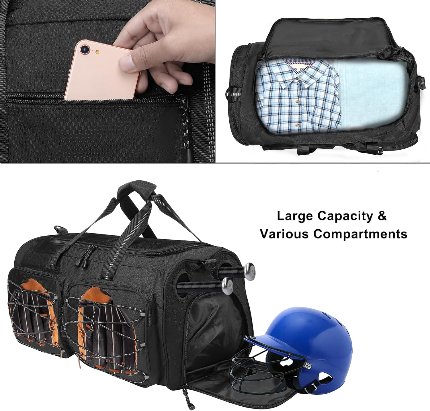 Mosiso Baseball Bag, Large Capacity Catchers Gear Bag Baseball Bat Bag with Shoe Compartment Baseball Shoulder bag with Handle for Men Women for Baseball Gear