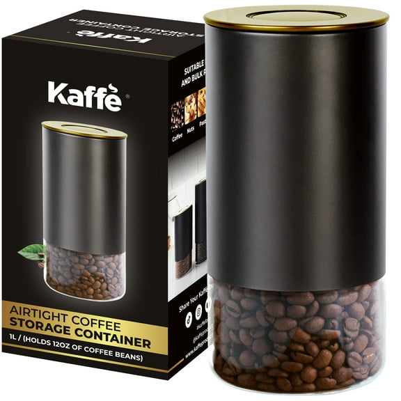 Kaffe Coffee Canister, Perfect Coffee Container Airtight, Smart Coffee Canister for Ground Coffee, Glass Jar, (12oz)