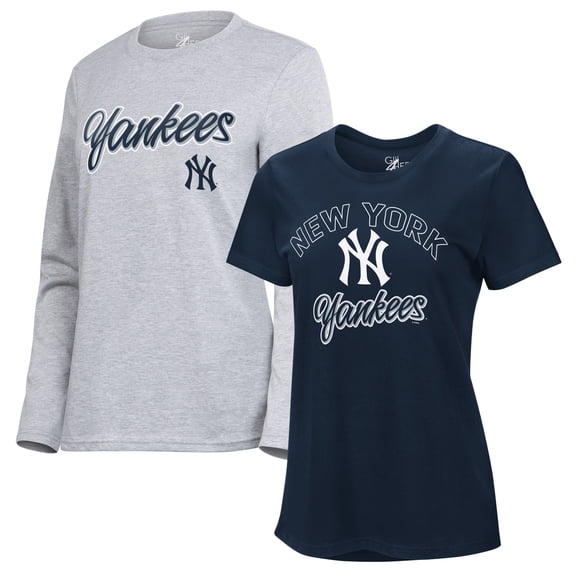 Women's G-III 4Her by Carl Banks  Navy/Heather Gray New York Yankees Short-Sleeve and Long-Sleeve T-Shirt Combo Pack