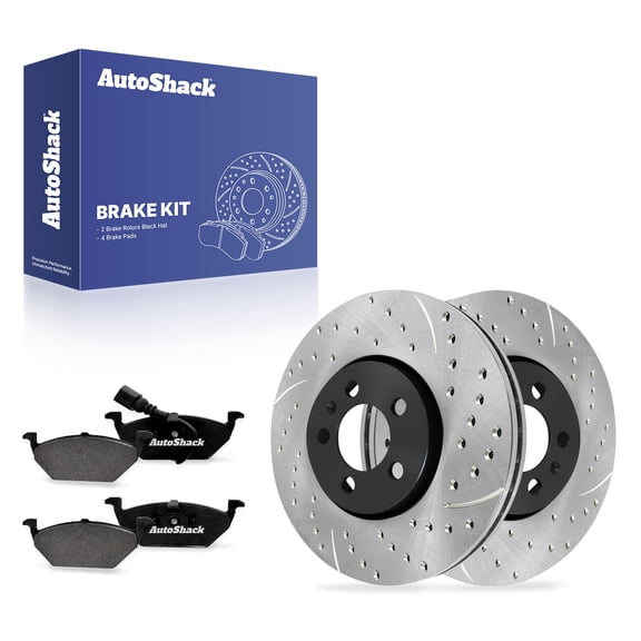AutoShack Front Vented Drilled & Slotted E-Coated Brake Rotors   Premium Ceramic Pads 6-PC Brake Kit Replacement for 2000-2001 Volkswagen Golf ShadowGuard 11.33" (287.7 mm)