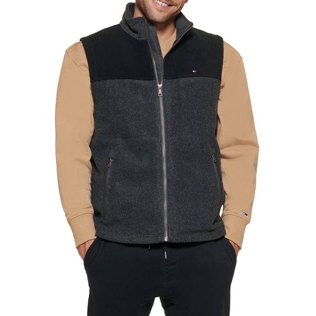 Chaleco Tommy Hilfiger de forro polar para hombre, color negro y antracita, 4XL